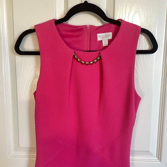 Bisou Bisou Hot Pink Sleeveless Tank Sheath Dress Workwear Party Women's Size 4 - Picture 2 of 5